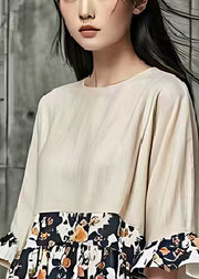 Fitted Apricot Oversized Patchwork Cotton Blouses Summer