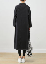 Fitted Black Asymmetrical Oversized Cotton Coats Fall