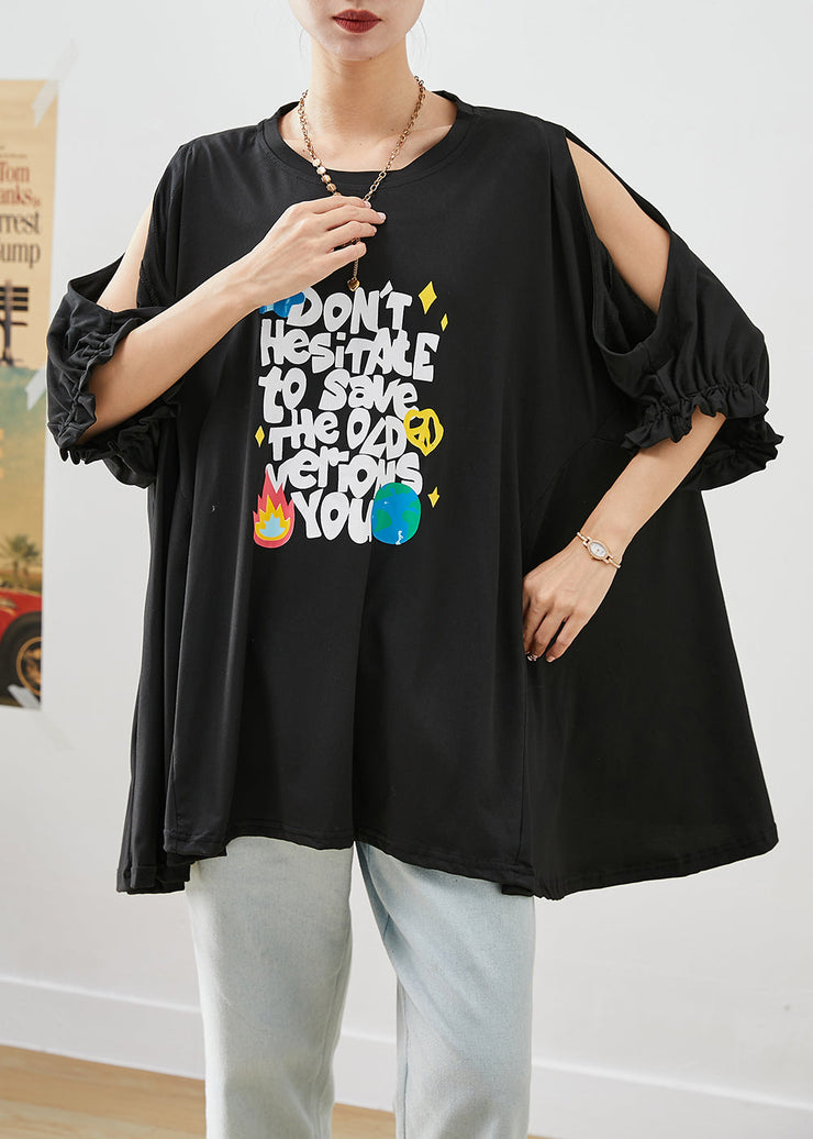 Fitted Black Cold Shoulder Oversized Cotton Tank Tops Summer