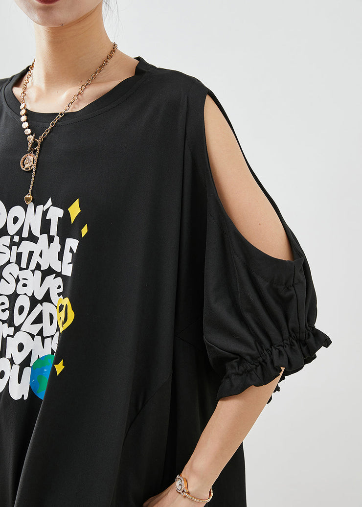 Fitted Black Cold Shoulder Oversized Cotton Tank Tops Summer