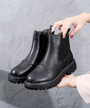 Fitted Black Comfortable Splicing Chunky Boots Black Genuine Leather Ankle boots