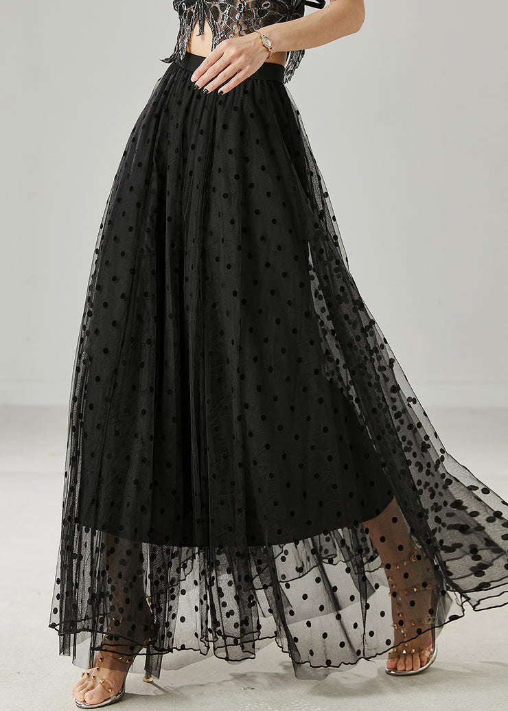 Fitted Black Dot Print Tulle A Line Skirt Summer