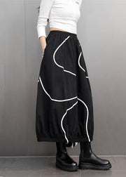 Fitted Black Elastic Waist Striped Lantern Skirts Spring