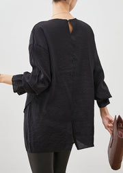 Fitted Black Oversized Asymmetrical Design Cotton Top Spring