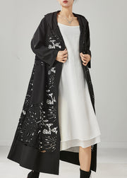 Fitted Black Oversized Patchwork Hollow Out Cotton Trench Spring