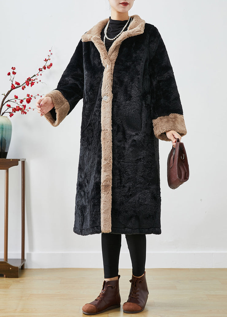 Fitted Black Oversized Patchwork Thick Fuzzy Fur Fluffy Jacket Fall