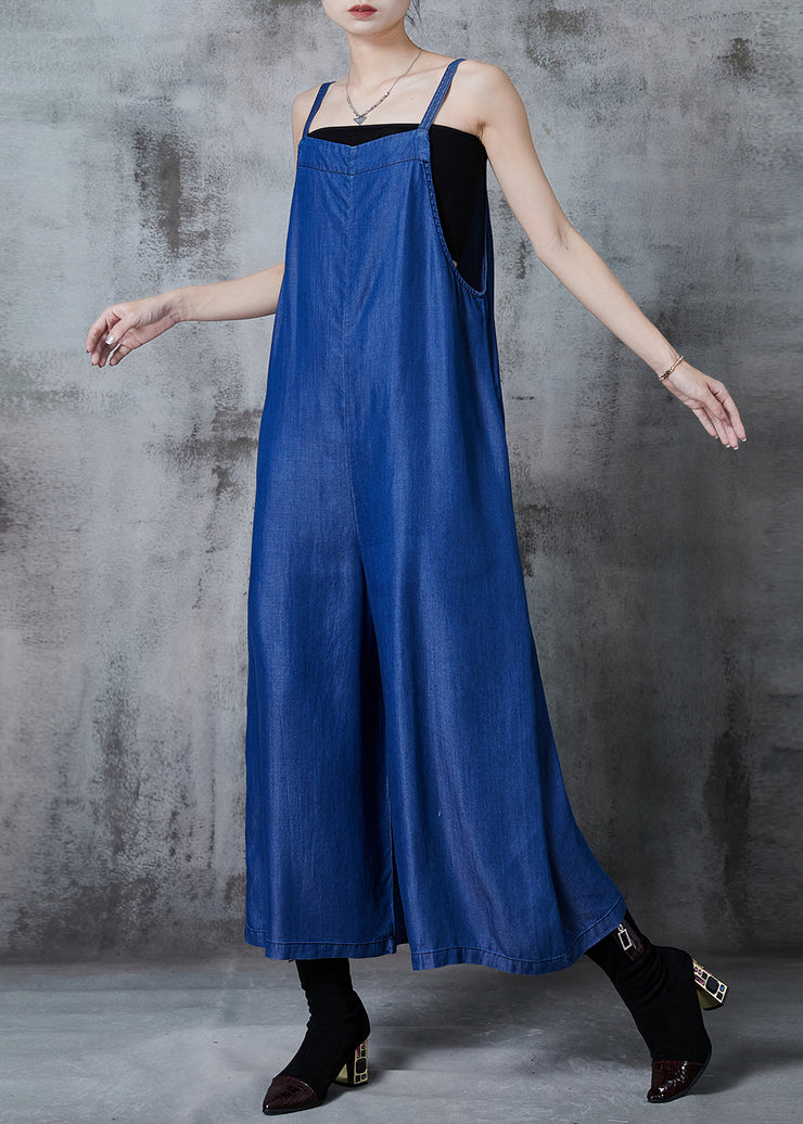 Fitted Blue Oversized Denim Overalls Jumpsuit Summer