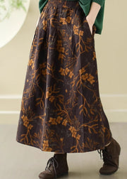 Fitted Brown Oversized Print Cotton Skirt Spring