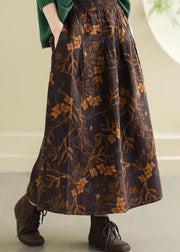 Fitted Brown Oversized Print Cotton Skirt Spring