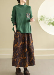 Fitted Brown Oversized Print Cotton Skirt Spring