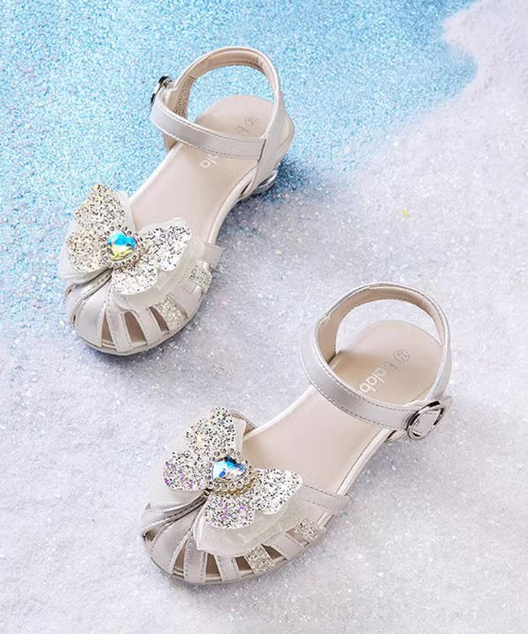 Fitted Buckle Strap Sandals Silver Kids Girls Faux Leather Zircon