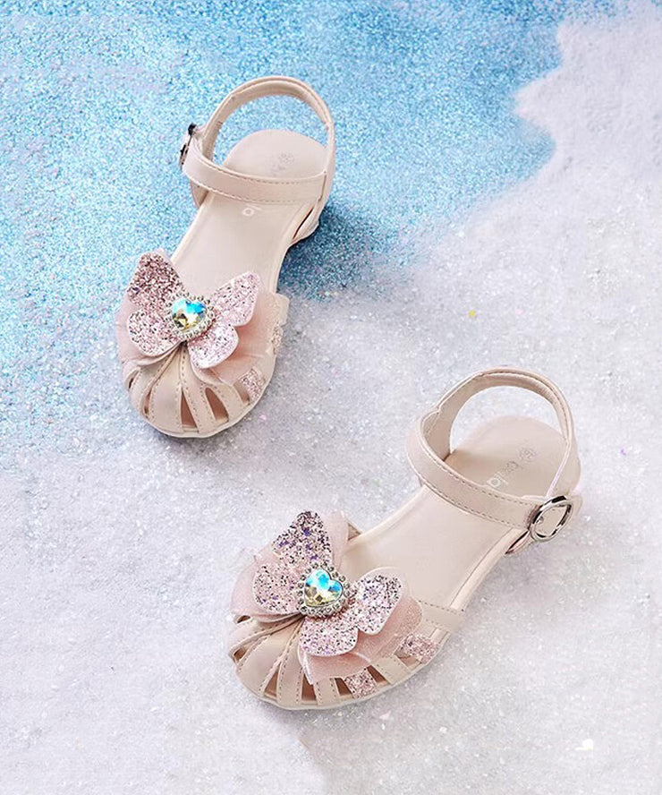 Fitted Buckle Strap Sandals Silver Kids Girls Faux Leather Zircon