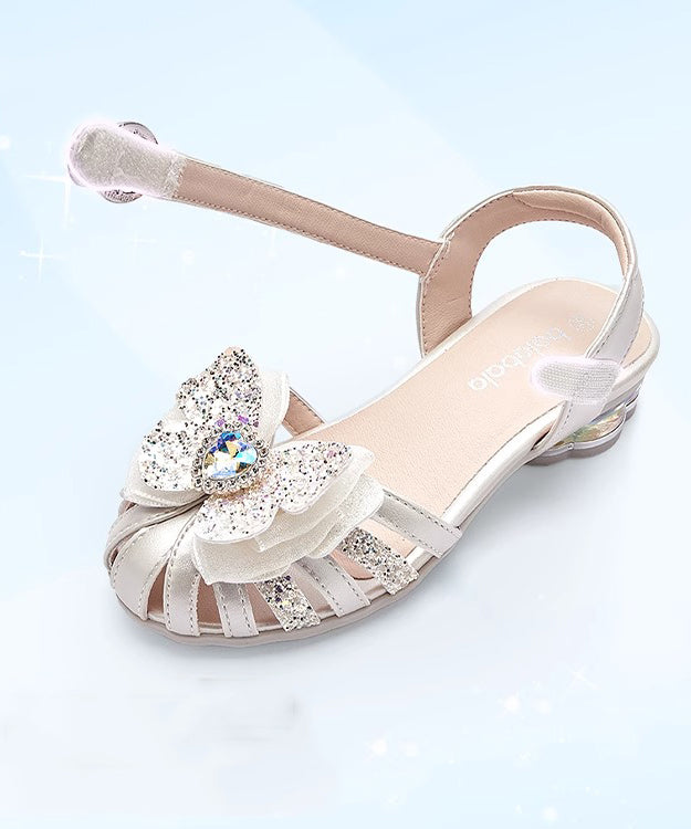 Fitted Buckle Strap Sandals Silver Kids Girls Faux Leather Zircon