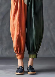 Fitted Colorbloc Pockets Elastic Waist Crop Harem Pants Summer