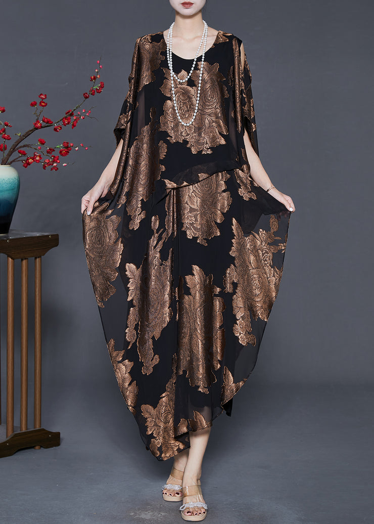 Fitted Golden Asymmetrical Print Silk Robe Dresses Summer