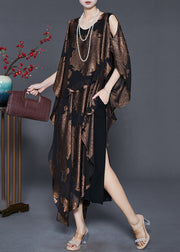 Fitted Golden Asymmetrical Print Silk Robe Dresses Summer