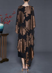 Fitted Golden Asymmetrical Print Silk Robe Dresses Summer