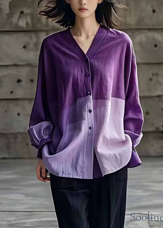 Fitted Gradient Color Purple Button Top Long Sleeve