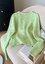 Fitted Green O-Neck Button Cozy Cotton Knit Cardigan Spring