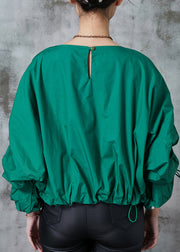 Fitted Green Oversized Drawstring Cotton Pullover Streetwear Spring