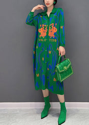 Fitted Green Peter Pan Collar Print Button Knit Shirts Dress Fall