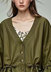 Fitted Green Wrinkled Patchwork Button Coats Fall