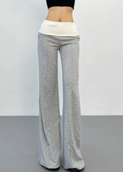 Fitted Grey Patchwork Draping Straight Pants Spring