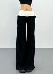 Fitted Grey Patchwork Draping Straight Pants Spring