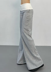 Fitted Grey Patchwork Draping Straight Pants Spring