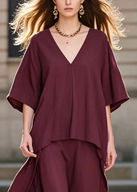 Fitted Mulberry Oversized Cotton Fake Two Piece Dress Summer