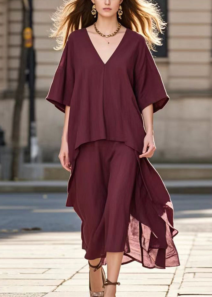 Fitted Mulberry Oversized Cotton Fake Two Piece Dress Summer