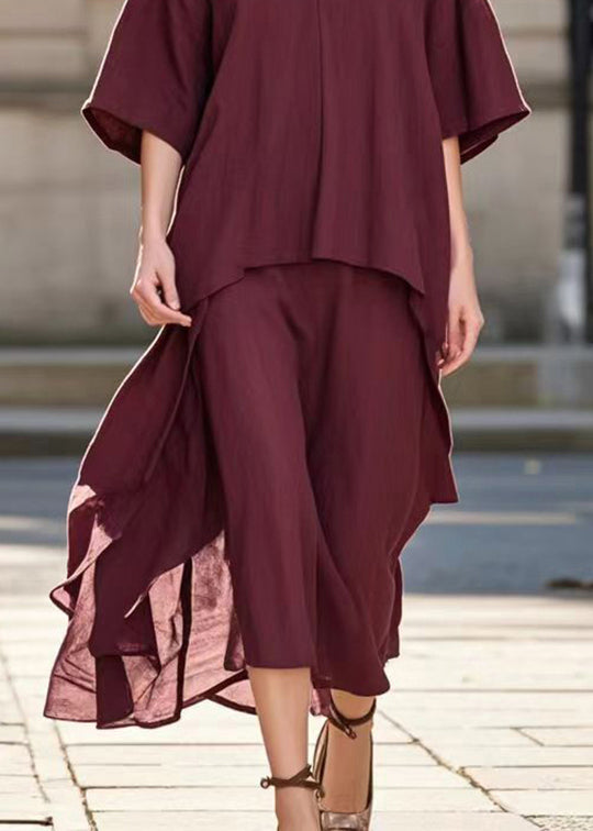 Fitted Mulberry Oversized Cotton Fake Two Piece Dress Summer