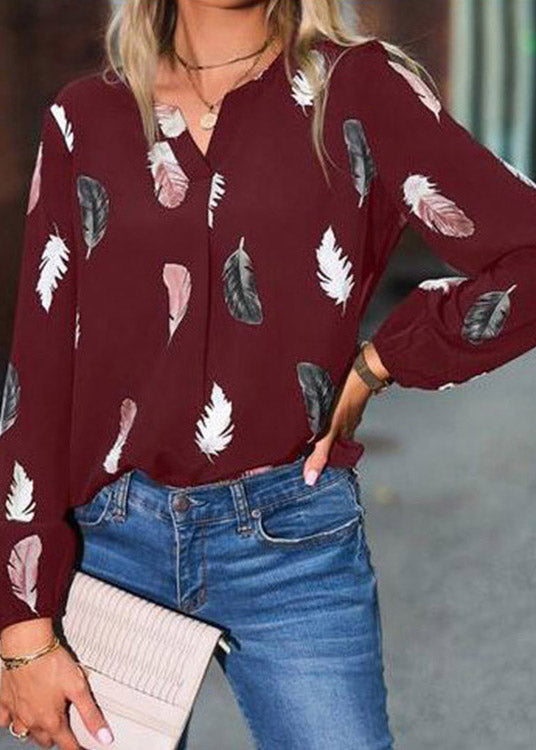 Fitted Mulberry V Neck Print Shirt Long Sleeve