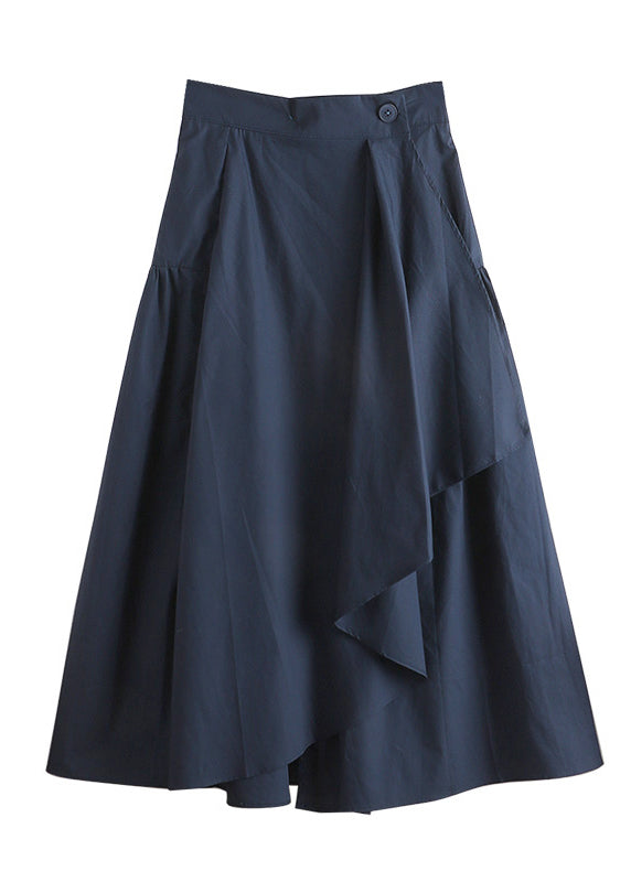 Fitted Navy Blue Asymmetrical High Waist A Line Skirt Summer