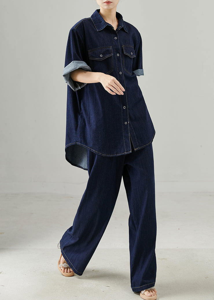 Fitted Navy Oversized Denim Two Piece Set Spring