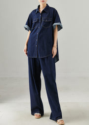 Fitted Navy Oversized Denim Two Piece Set Spring