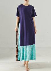 Fitted Navy Oversized Patchwork Cotton Long Dresses Summer