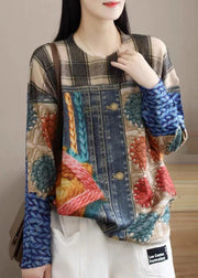 Fitted Oversized Print Mink Hair Knitted Pullover Tops Spring