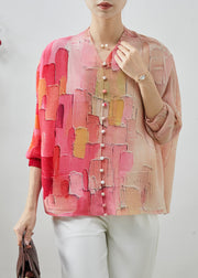 Fitted Pink Oversized Print Shirts Spring