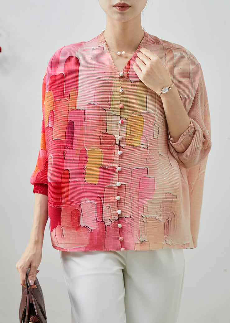 Fitted Pink Oversized Print Shirts Spring