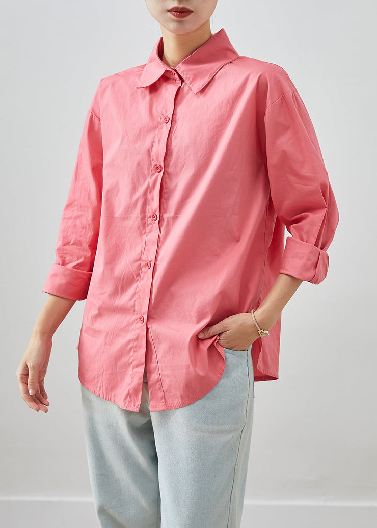 Fitted Pink Peter Pan Collar Cotton Shirt Top Fall