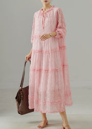 Fitted Pink Ruffled Jacquard Chiffon Party Dress Spring