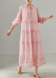 Fitted Pink Ruffled Jacquard Chiffon Party Dress Spring