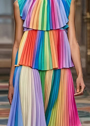 Fitted Rainbow Tie Dye Wrinkled Chiffon Day Dress Summer