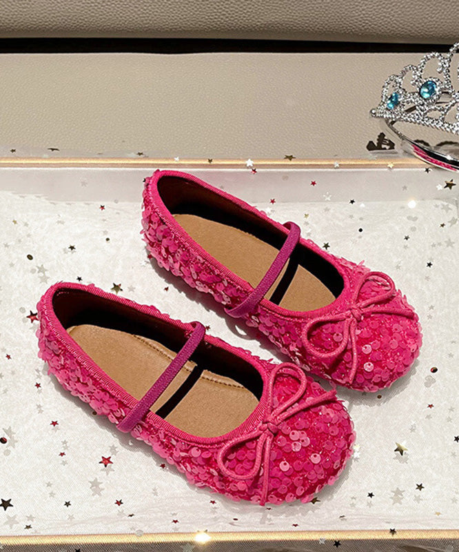 Fitted Red Sequins Kids Flat Shoes Lace Up