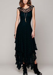 Fitted Rose Asymmetrical Hollow Out Lace Long Dress Summer