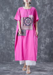 Fitted Rose Embroidered Oversized Cotton Maxi Dresses Summer