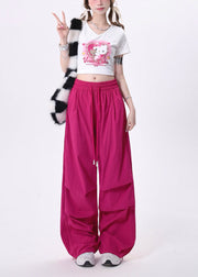 Fitted Rose Oversized Wrinkled Cotton Pants Spring