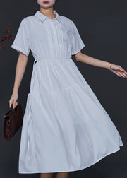 Fitted White Cinched Wrinkled Cotton Dresses Summer