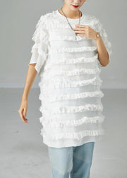 Fitted White O-Neck Patchwork Ruffled Chiffon Dress Summer